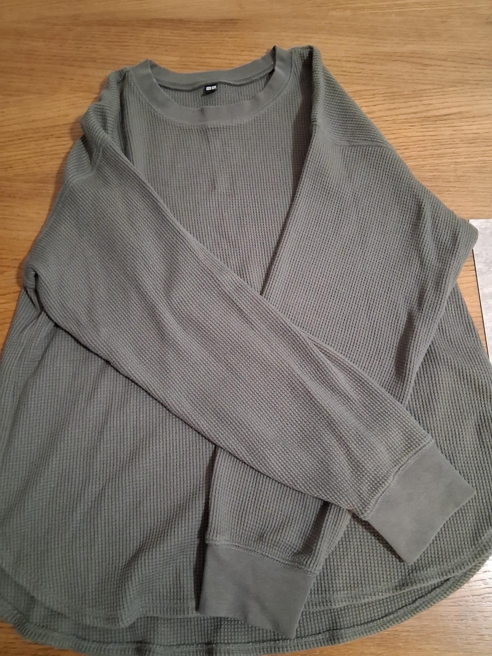 Uniqlo Olive Green Waffle Knit Crewneck Sweater